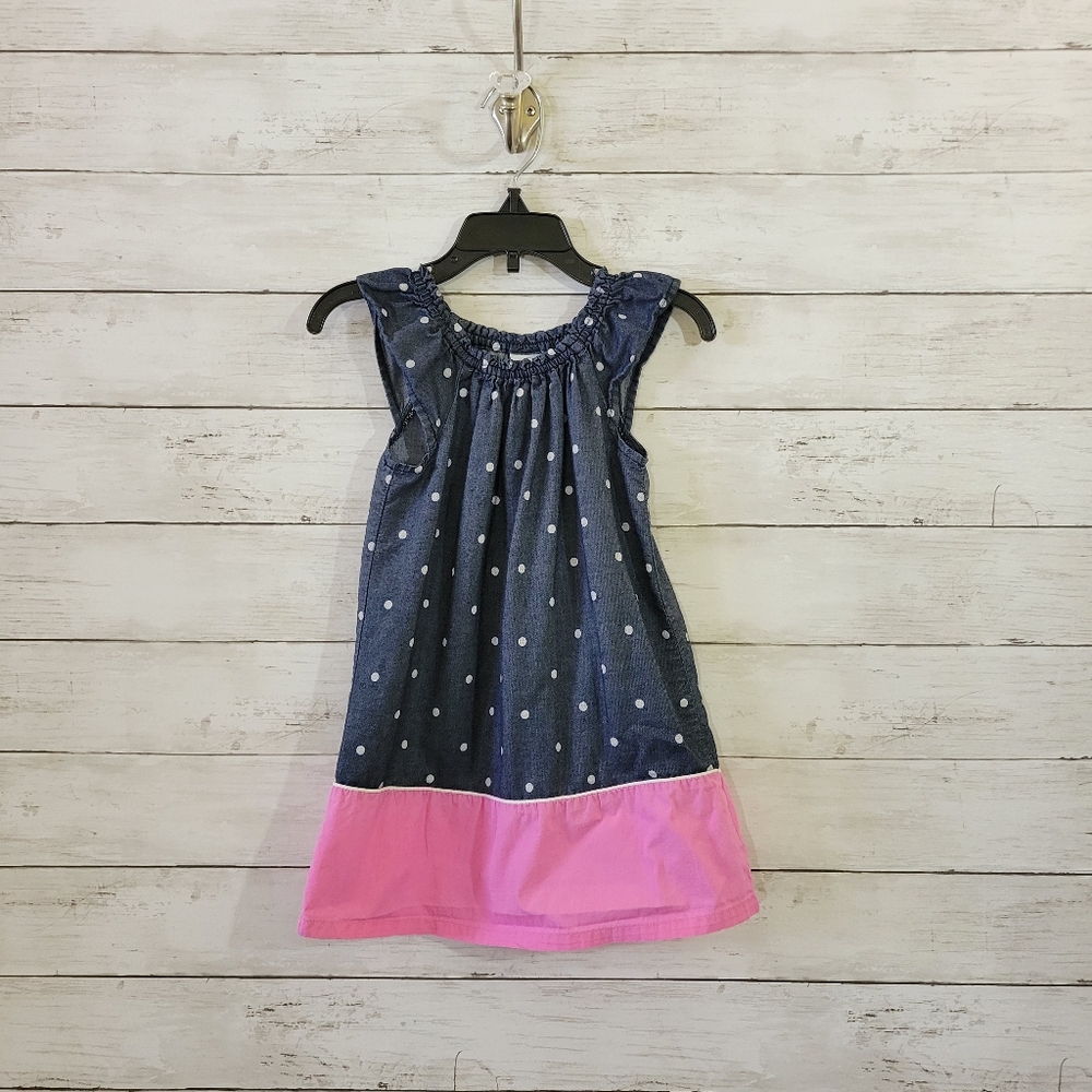 Healthtex Little Girls Polka Dot Chambray Dress‎ with Pink Hem Size 2T